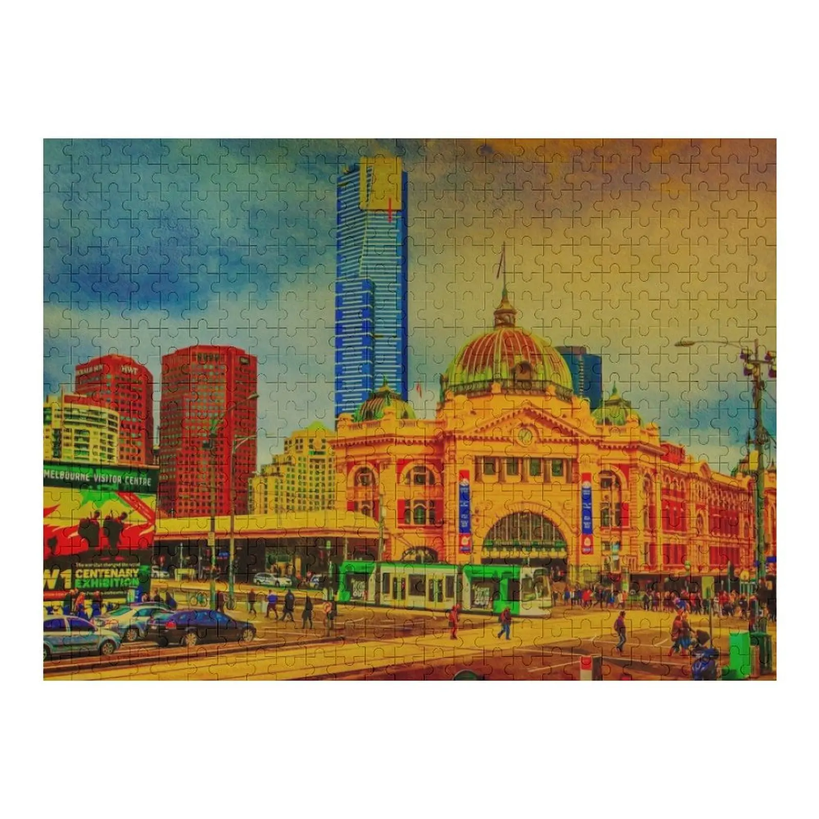 

Oil Painting on Canvas of Flinders Street Station - Melbourne, Victoria Jigsaw Puzzle Wooden Adults Diorama Accessories Puzzle