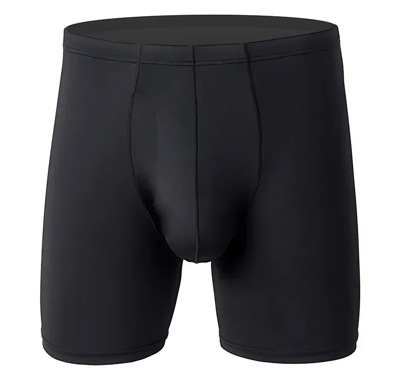 Ice Underpants Convex Shorts Silk Slim Leg Calzoncillo Cueca Man Pouch Underwear Middle Mens Boxers Hombre Long Solid Panties