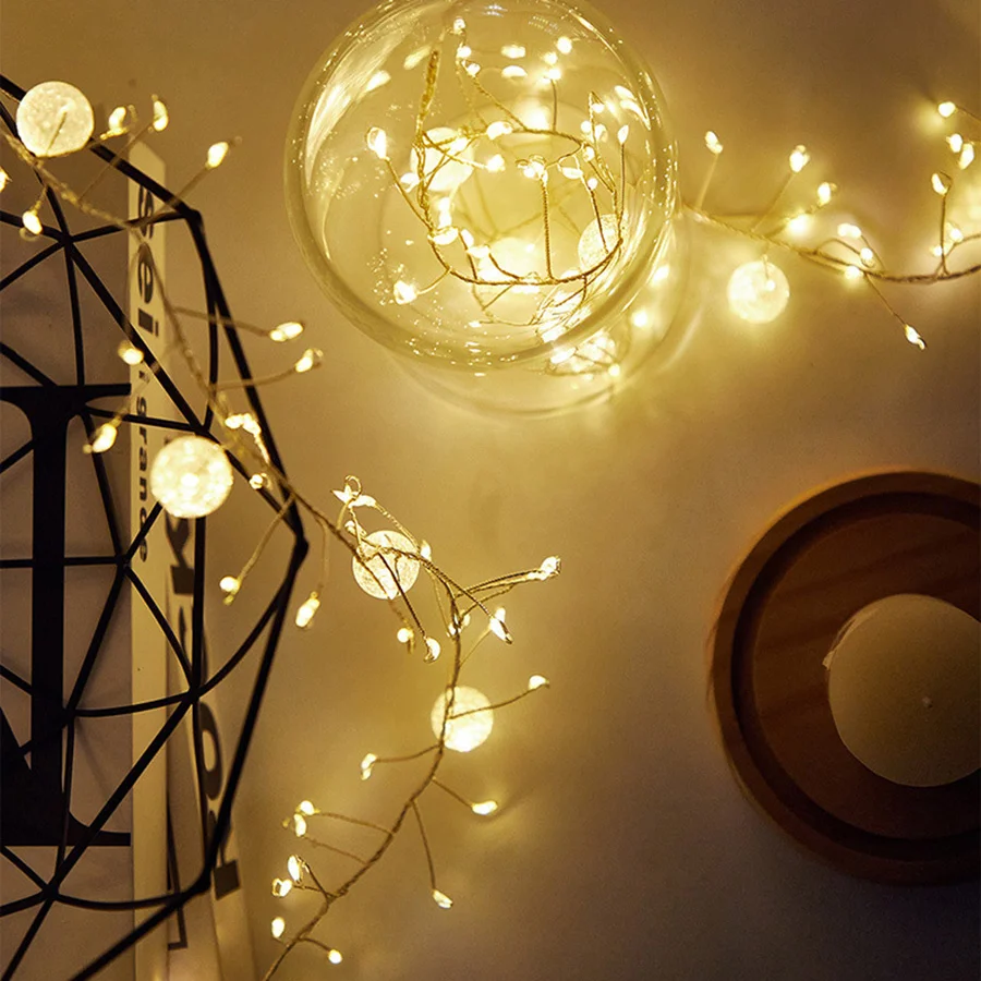 LED Firecracker Fairy Light Outdoor Waterproof Crystal Crackle Ball String Light For Christmas Tree Home Party Holiday Garden