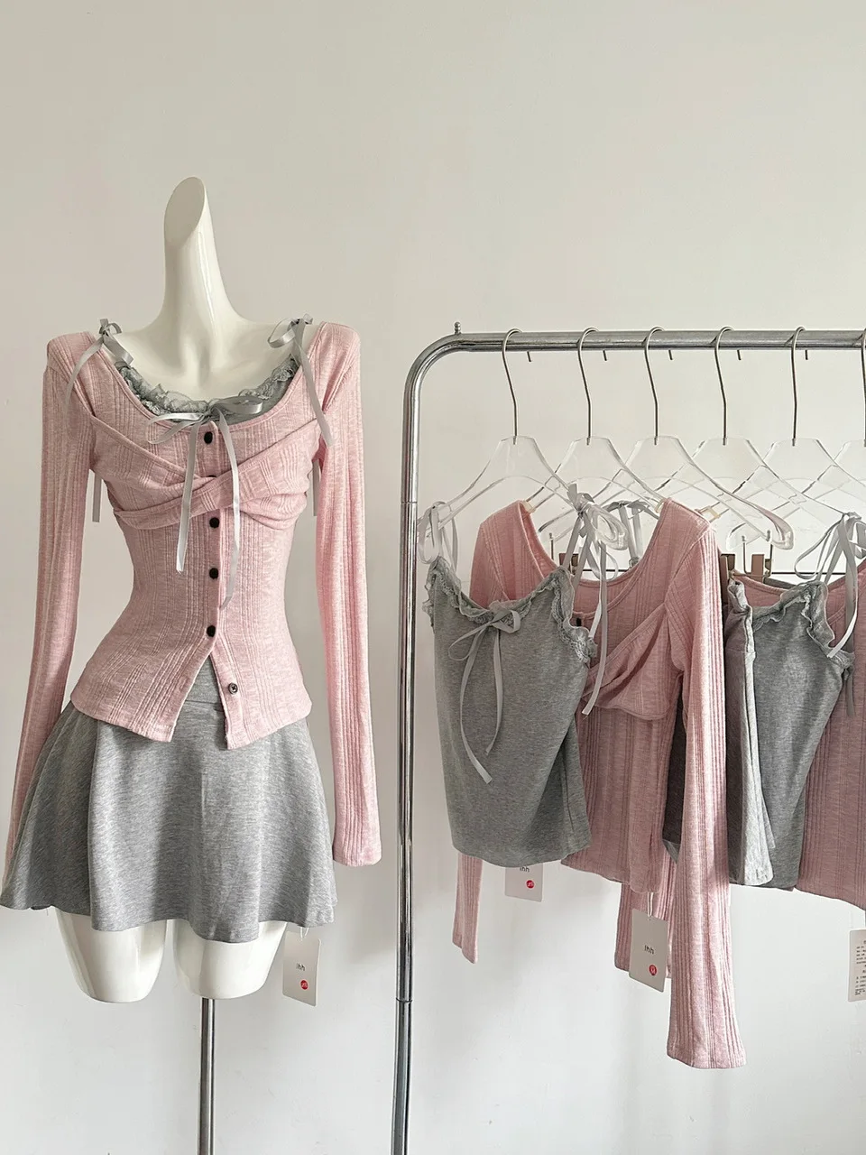 

Нежный ветер, антивозрастной жилет с кружевной отделкой и бретельками, открытый кардиган, длинная футболка Sve, корейский комплект Sle Pure Desire...