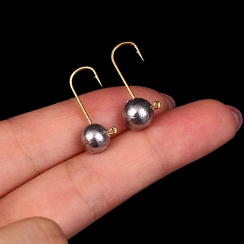 5 ピース/ロットミニゴールデンカラーヘッドフック 1 グラム 2 グラム 3 グラムリードヘッドフックルアーフックジグヘッドソフトルアーアイステキサス釣具フック