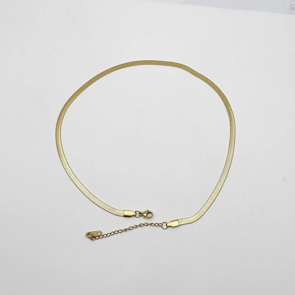 fashion Gold color flat chain 3MM 4MM 40cm + 5cm stainless steel cords good necklace jewelry lanyard pendant clasp lobster 12pc