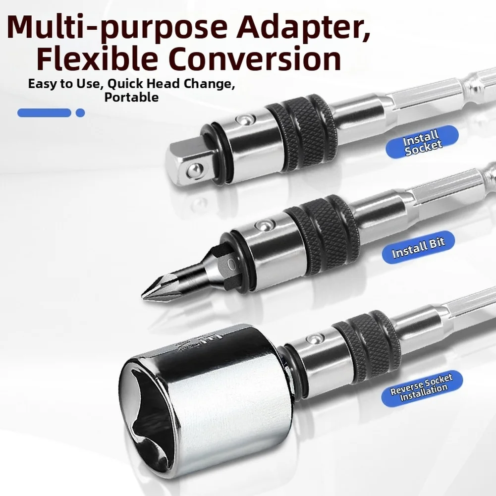 1/4 Inch Hex Shank To Square Socket Adapter Quick Change Drill Bit Extension Bar With Elastic Ball Lock 70mm 40Cr Steel