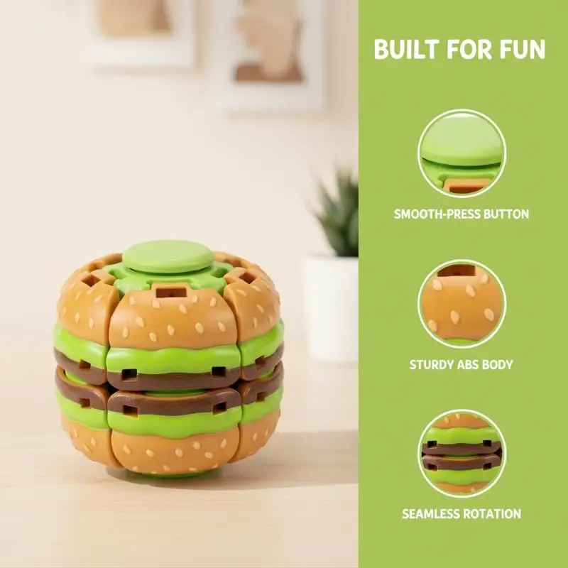 Hamburger Rotating Stress Ball Quiet Anxiety Calm Fidget Toy Suitable for Autism ADHD Kids Birthday Gift Ideas