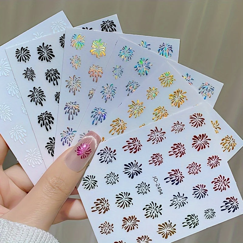 1PC Bunte Feuerwerk Nail art Aufkleber Romantische Folie Sternen Himmel Nicht-stick Neue Jahr Feuerwerk Muster Nagel DIY Dekorationen
