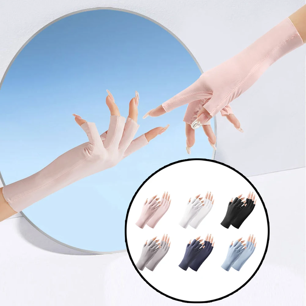 

Women's Thin Touch Screen Riding Driving Outdoor Summer Fingerless Half-finger UV Protection Finger Sunscreen Gloves