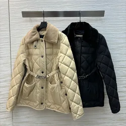 Autumn And Winter New Detachable Otter Rabbit Fur Collar Diamond Grid Lightweight Down Jacket, Warm And Comfortable Women's Top