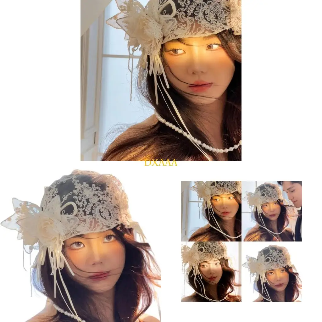 

DXAA Antique Bridal Hair Ornament Lace Flower Headwrap Elegant Bride Photo Headpiece