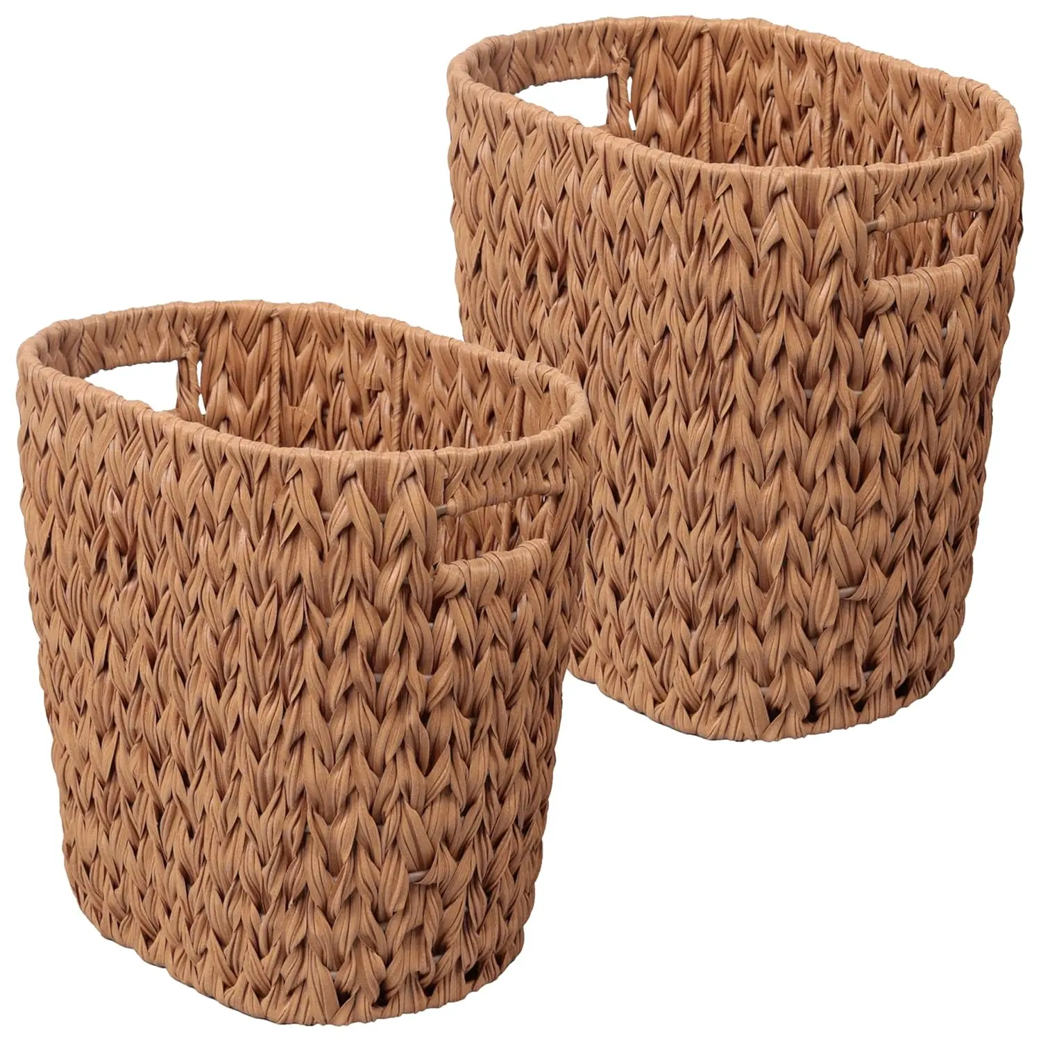 Cesto de Basura Ovalado de Resina y Mimbre de 4.5 Galones con Asas para Cocina, Oficina, Baño, Dormitorio, Juego de 2, Natural, Personalizado