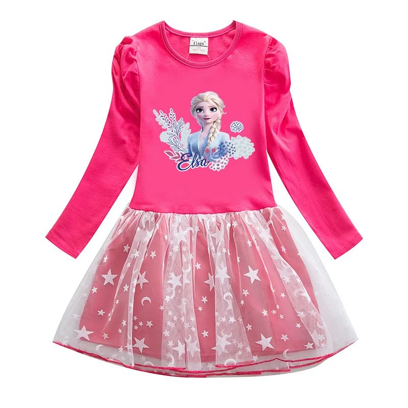 Elsa Princess Cosplay Costume for Girls Toddler Baby Cartoon Print Tulle Dress 2023 Spring Summer New Cake Dress