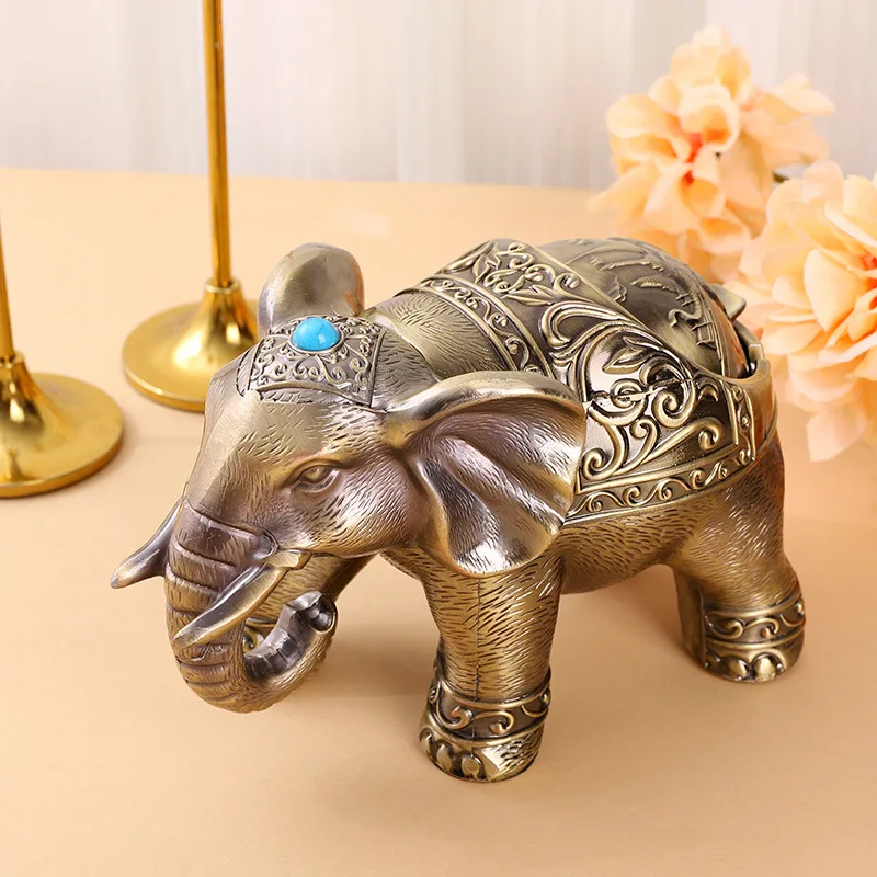 Elephant Shape Metal Smoking Ashtray, Cigar Ashtrays, Smoke Accessories, Bronze, Home Decoration, AT063