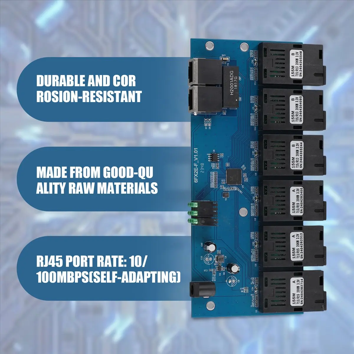 BaoBao- Placa PCBA de 100M, convertidor de medios de fibra óptica, 2 RJ45 a 6 conectores ópticos SC, puertos 3A + 3B, interruptor Ethernet de 20KM