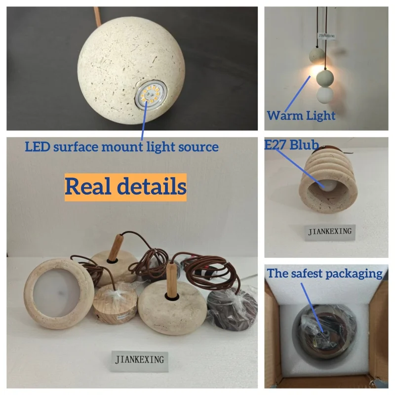 Yellow Travertine Home Decor LED Pendant Lamp for Bedroom Dining Room Kitchen  150CM Wire Adjustable Wabi Sabi Pendant Light
