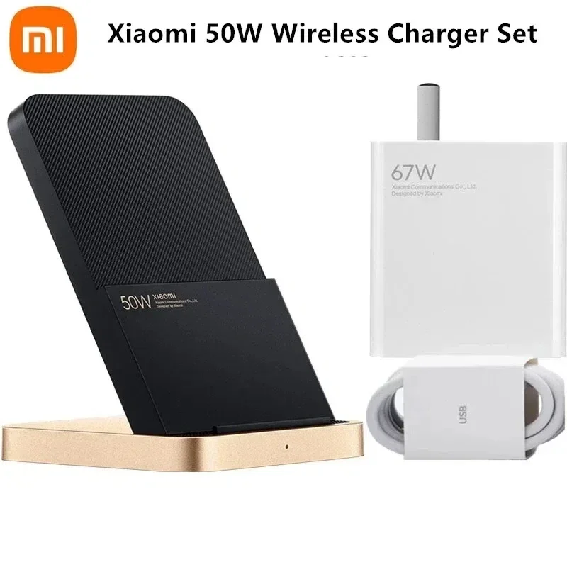 New Xiaomi 50W Wireless Charger Vertical Air Cooling With 67W Charger 6A Type-c Cable Fast Charging For Xiaomi 11/12 Pro