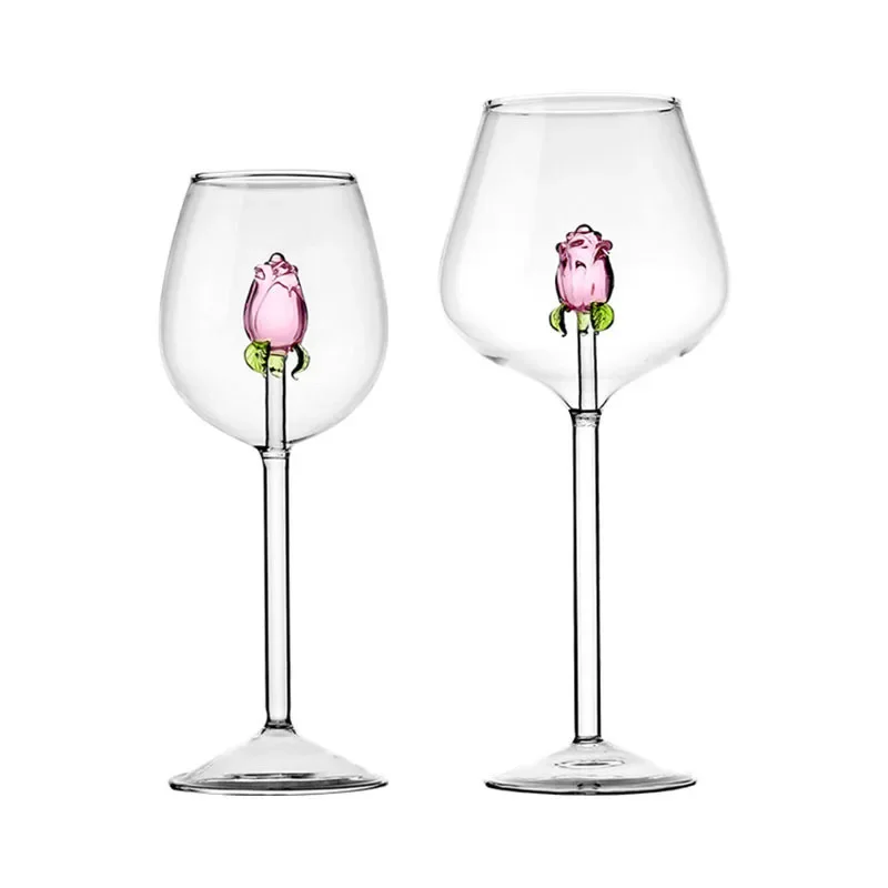 

Creative 3D Rose Glass Build-in Wine Cocktail Milk Water Juice Glasses Stemware Goblets Champagne Flute Household Lovely Gift
