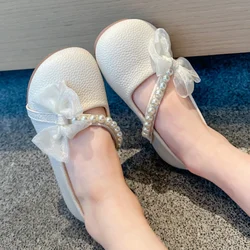 Children Casual Shoes for Girls Pearls Chic 2023 New Summer Elegant Princess Mary Jane Shoes Simple Platform Non-slip Kids Shoes