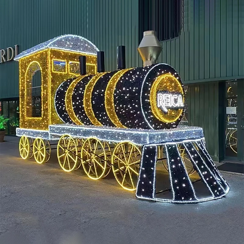 Customized Outdoor Warm White Metal String LED Christmas Decoration Huge Indoor Commercial Holiday Train Motif Light IP65 Rated