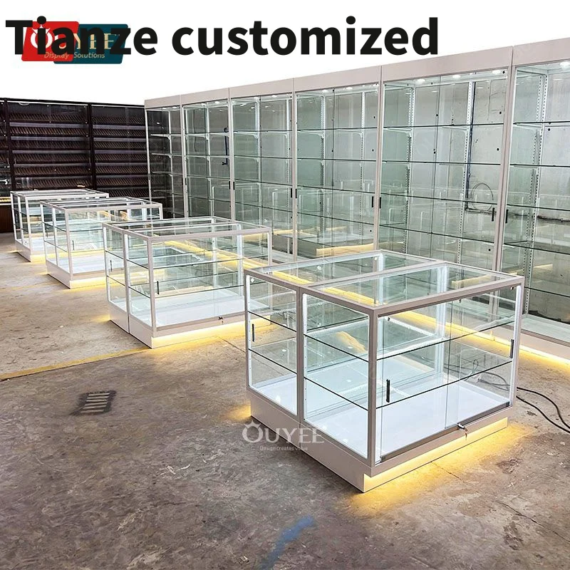 Customized-Shop Design Display Racks Retail Dispensary Store Glass Counter Display Showcase Smoke Shop Glass Displa