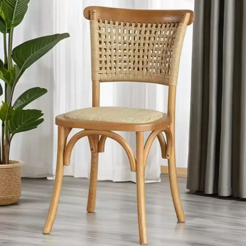Solid Wood Retro Dining Chair Rural American Style Economical Old Rattan Chair with Paper Rope Back for Hotel Restaurant