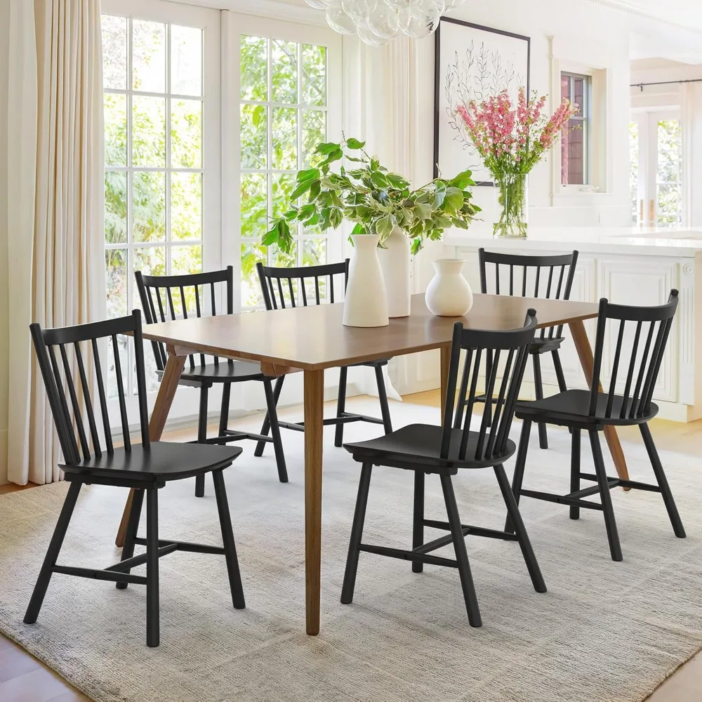 Upgraded Dining Chairs Set of 6, Farmhouse Wooden Spindle Back Kitchen Chairs, modern Dining Chairs for Kitchen and Dining Room