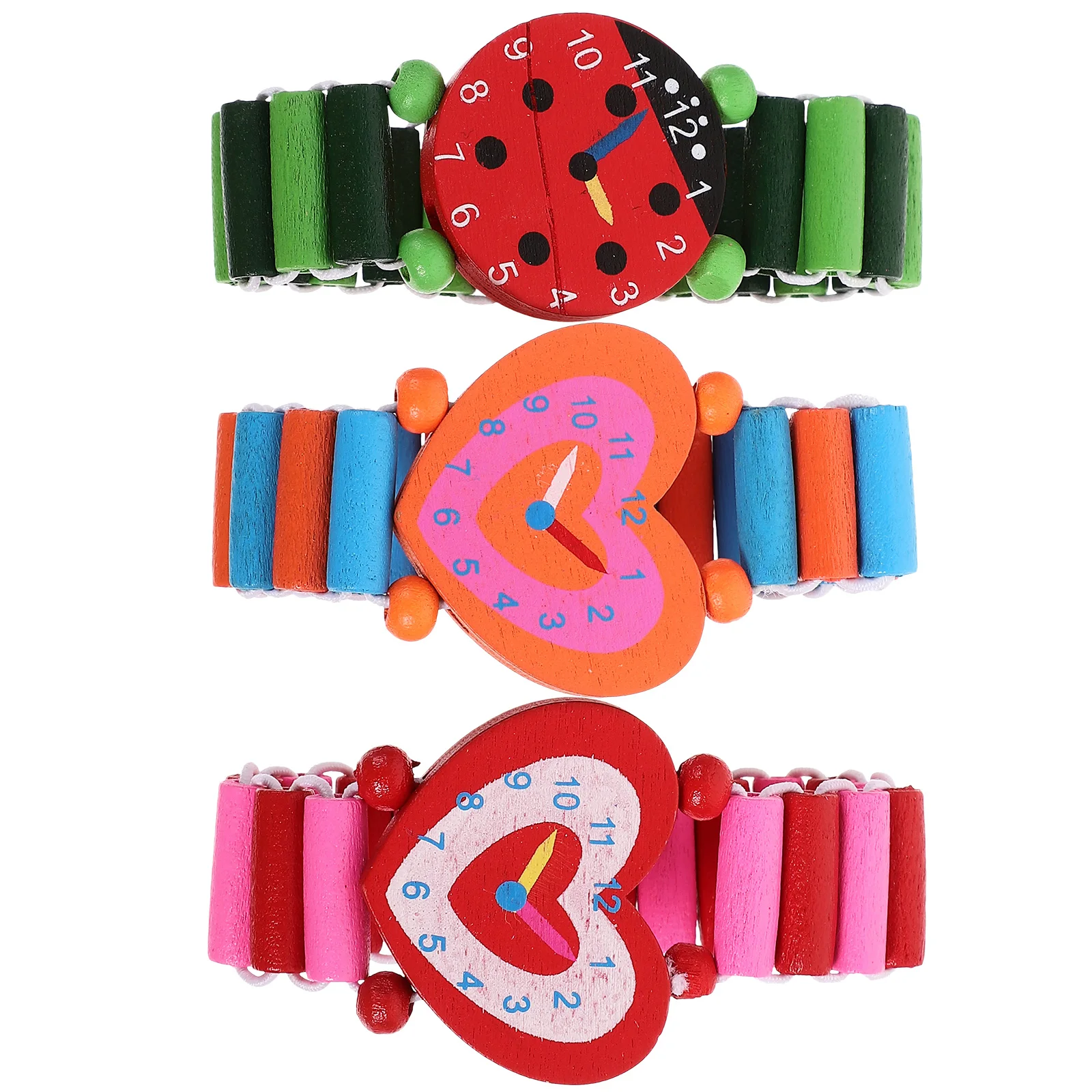 

3pcs Wood Watch Kids Cartoon Wristwatches Simulation Elastic Practical Toy Watches Safe Environmental Paint Long Life
