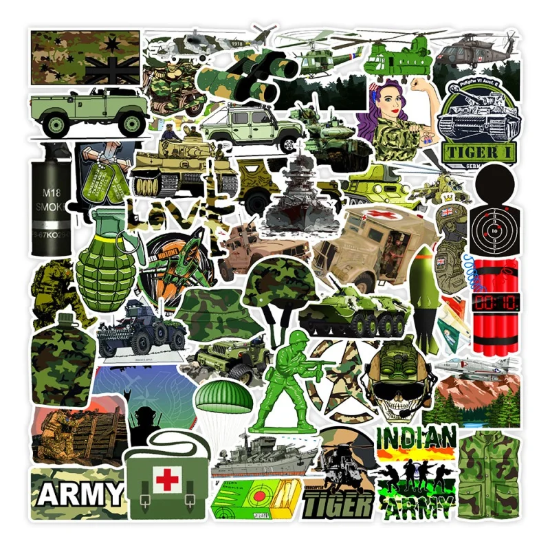 Army Camousflage Equipment Graffiti Stickers Car Phone Computer Cute Decorative Stickers for Kid 10/30/50pcs