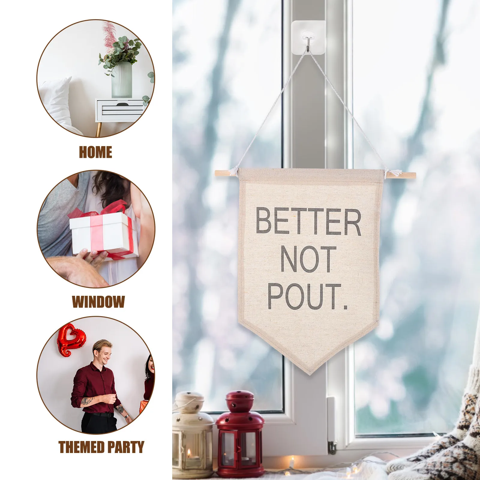 Better Not Pout Wall Hanging Flag Canvas Wood Banner for Home Office Dorm Room Decoration Wall Banner Decor Hanging Pennant