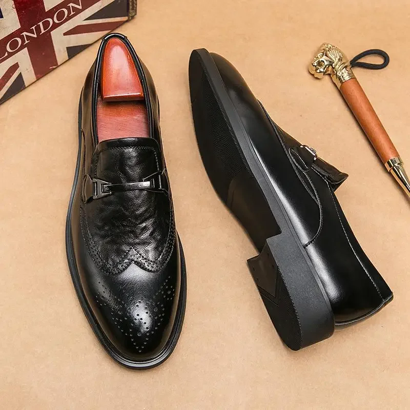 Men's Platform round Toe Leather Niche Derby Office Social Derby Lace up Casual Series Shoes