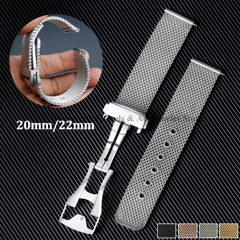 20mm 22mm Milanese Mesh Steel Strap for Omega Seamaster 007 Universal Bracelet Folding Buckle Stainless Wrist Band Accessories