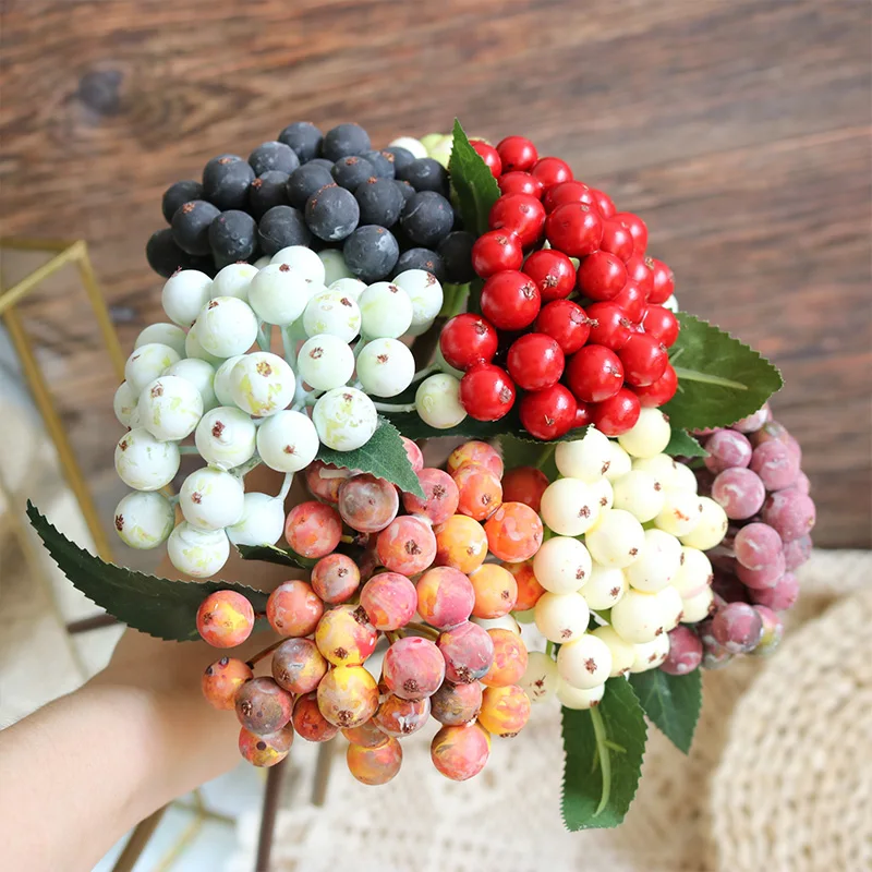 Mini Artificial Berries Flower Christmas Fruit Fake Berry Foam Flowers Decoration Wedding Home Table Simulation Plant Arrangment