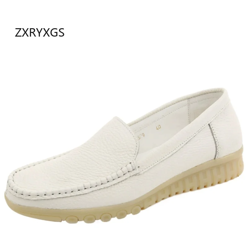 ZXRYXGS New Trendy Genuine Leather Casual Single Shoes Men Flats 2025 Autumn Winter White Shoes Flat Soft Sole Warm Cotton Shoes