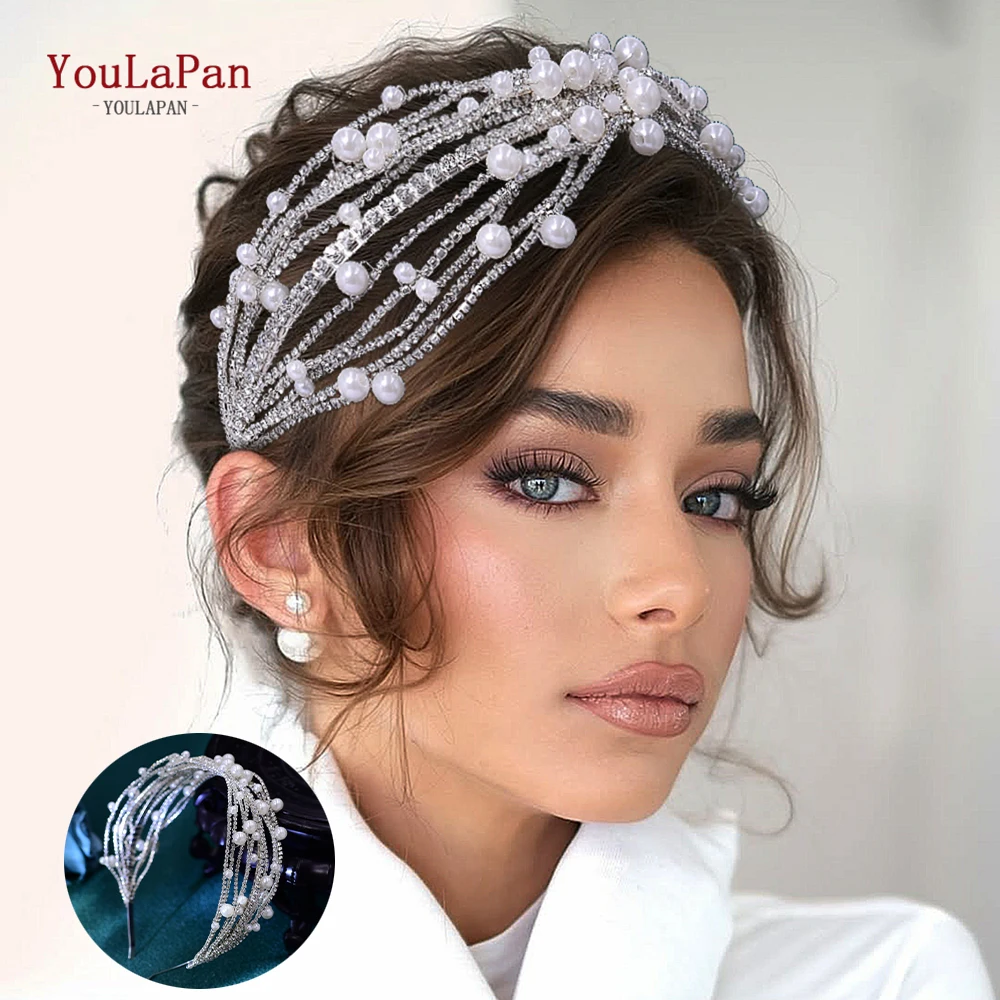 

YouLaPan Silver Color multilayer Layer Rhinestone Chain Headband Pearl Headwear Bride Wedding Styling Hair Accessories HP658