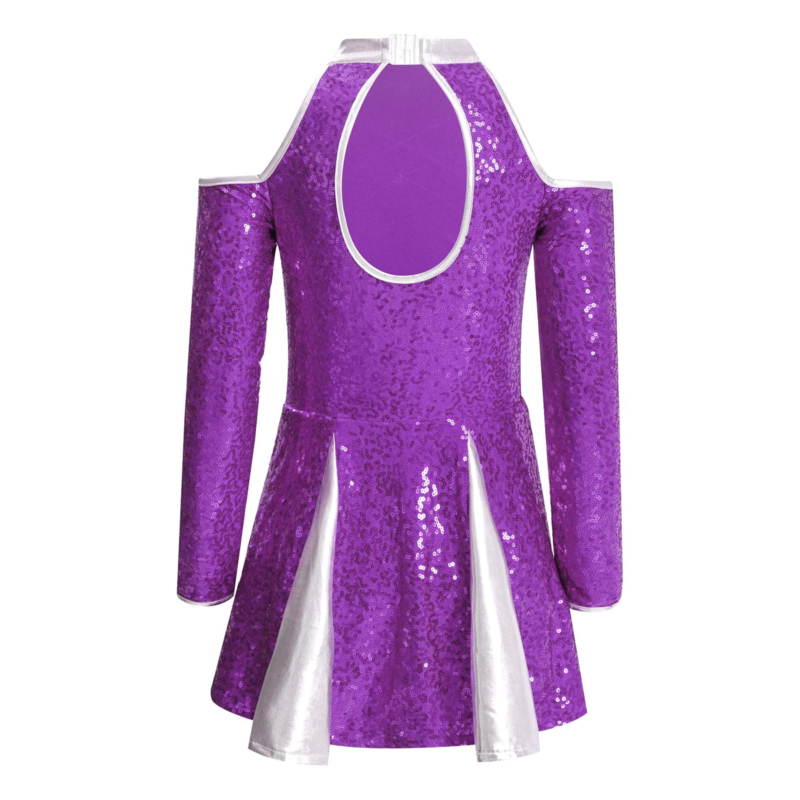 ชุดเชียร์ลีดเดอร์สำหรับเด็กผู้หญิง ชุดยูนิฟอร์มเชียร์ลีดเดอร์ ชุดแสดงเต้นเชียร์ลีดเดอร์ แขนยาว แต่งเลื่อมด้านหลังแบบรูรังกุญแจ