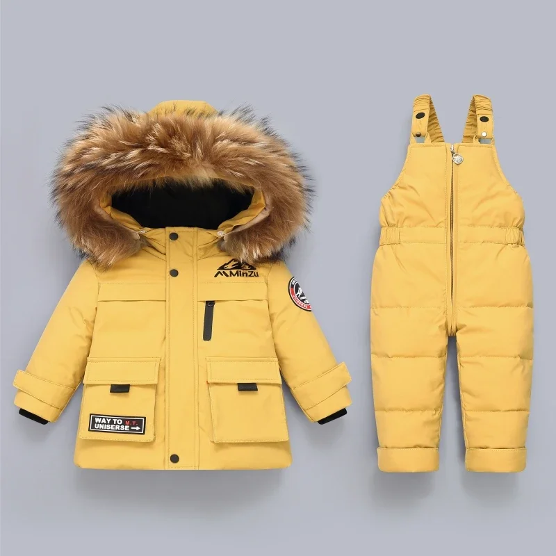 Kids Down Jacket Jumpsuit  -30 degrees Winter Baby Boy Girl Clothing Set 2pc Toddler Thick Warm Overalls Children Snowsuit