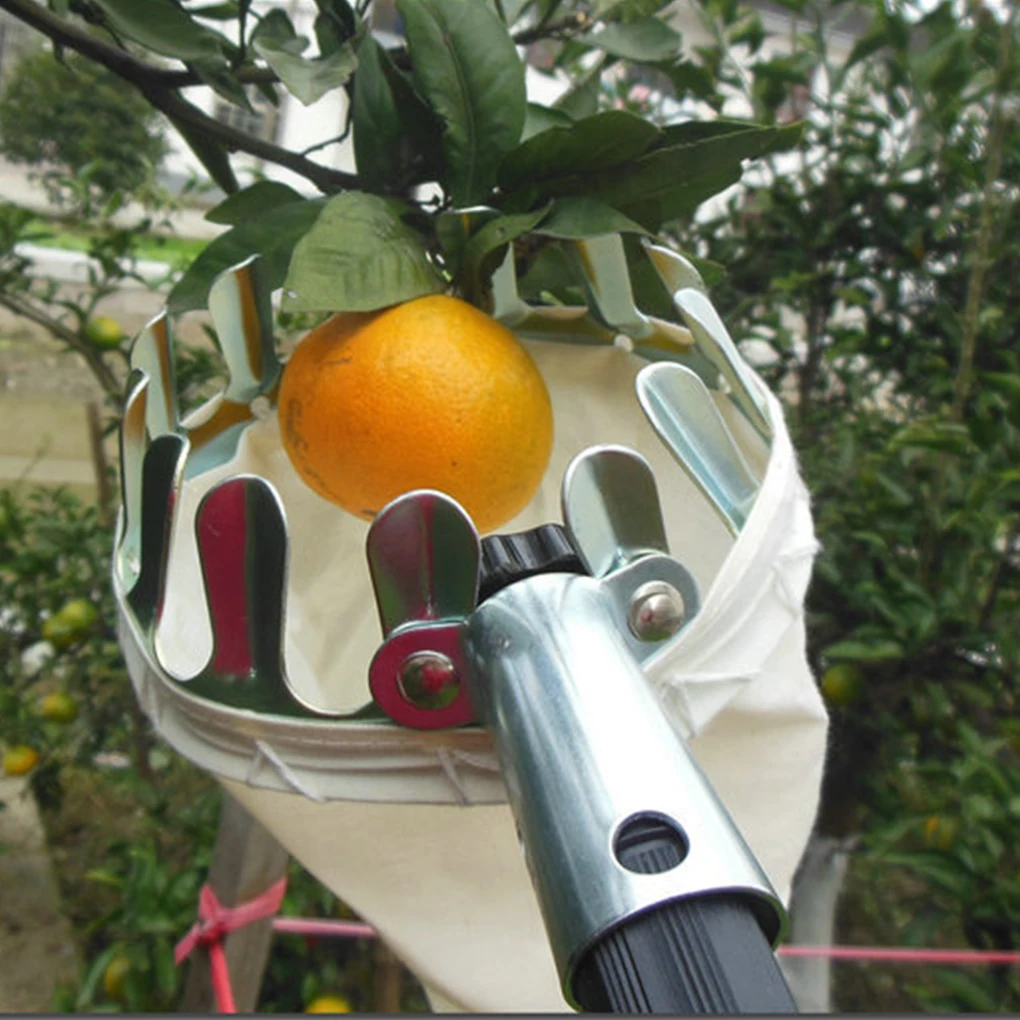 Metal Fruit Picker with Pouch Orchard Adjustable High Tree Pear Catcher Gardening Farm Outdoor Picking Head 14cm