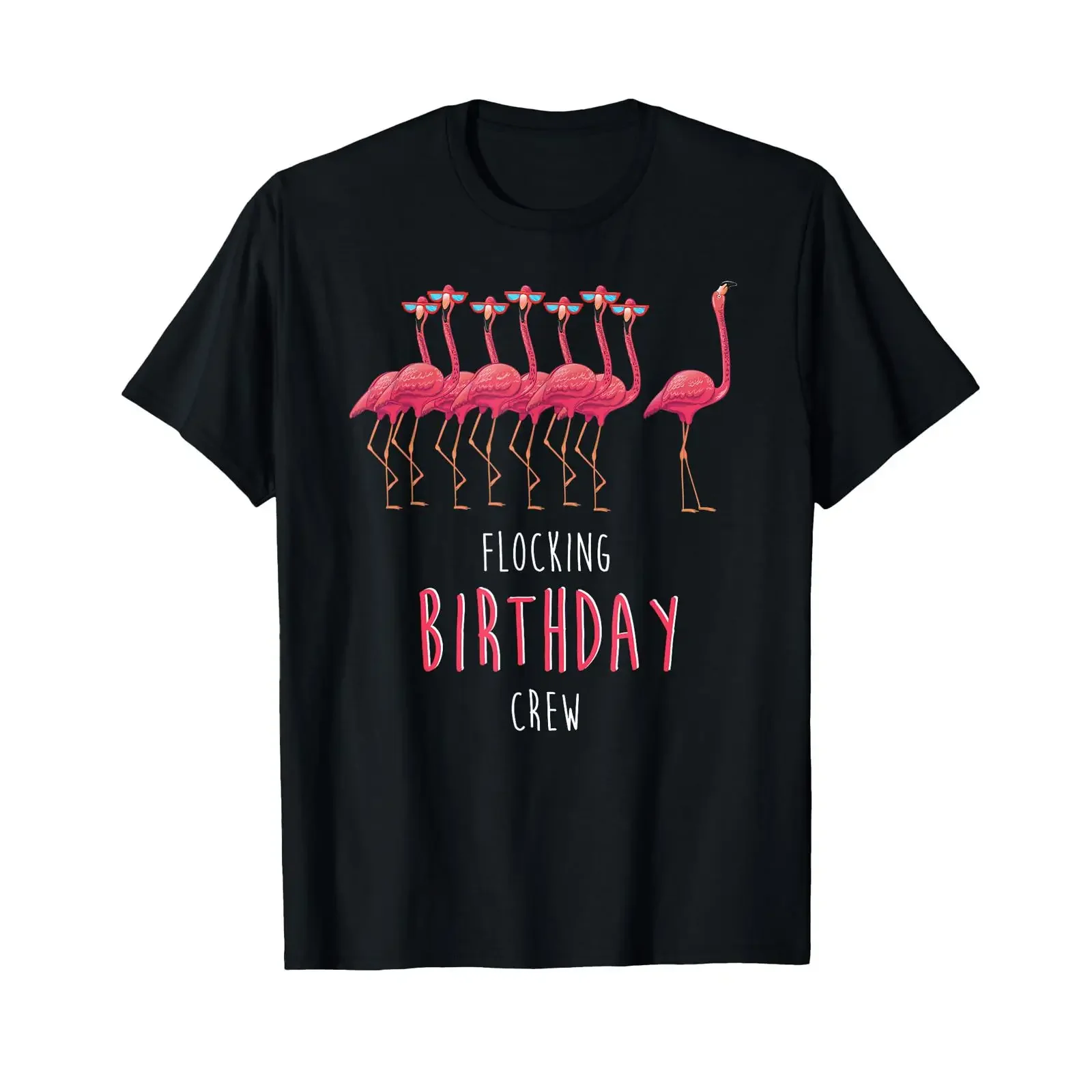 FLOCKING BIRTHDAY CREW Flamingo T Shirt Idea vintage Washed Unisex streetwear fashion homme Stylish Top For Everyday Wear Soft