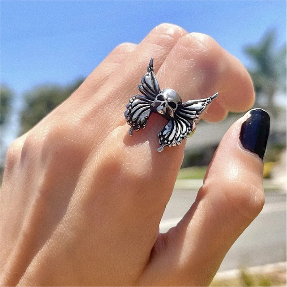 Vg 6ym New Fashion Silver Black Angel Baby Ring For Women Skeleton Female Set Ring For Women Jewelry Dropshipping Gifts