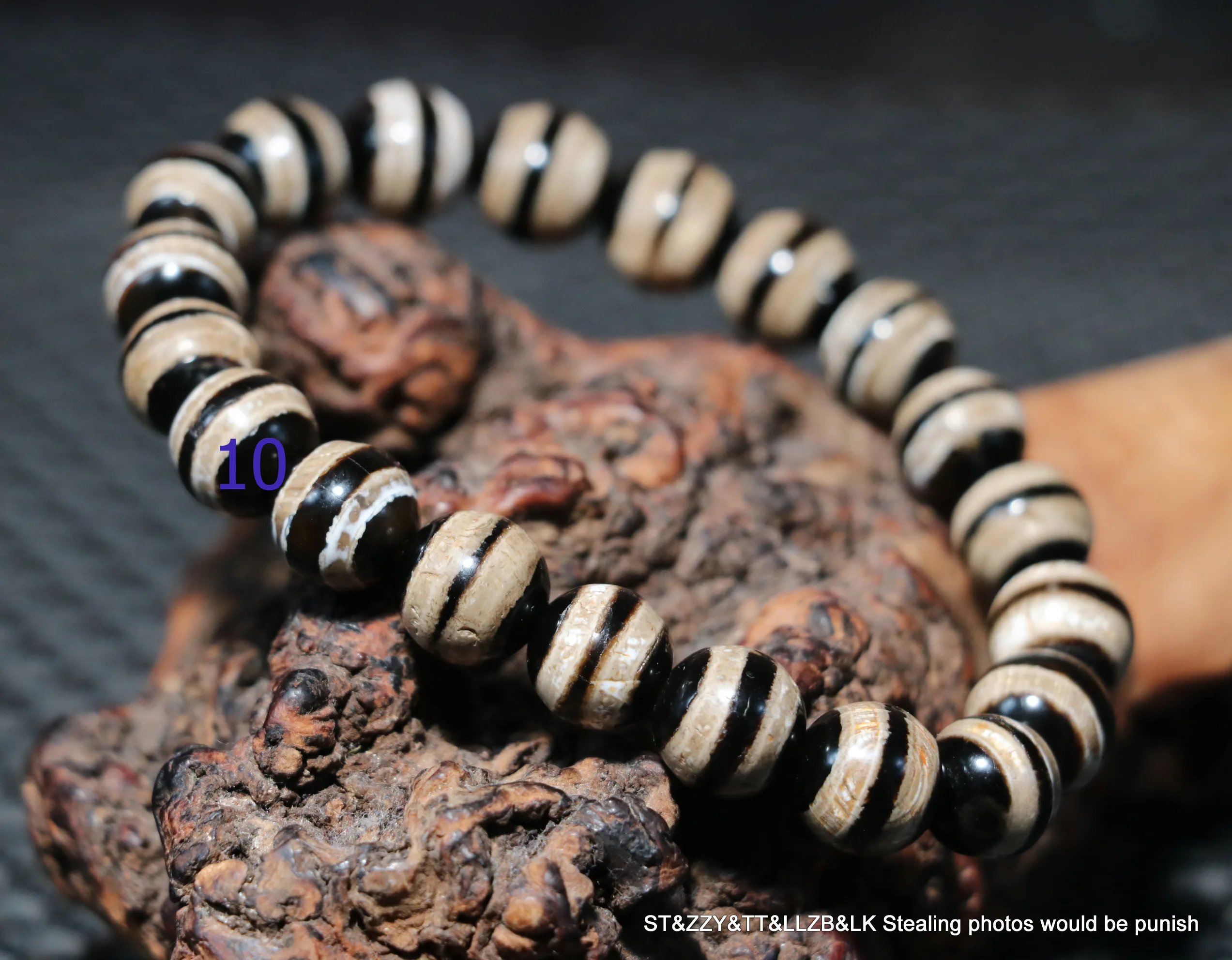 Energy Tibetan old Agate 2 Line Healer Medicine dZi Bead Stretchy Bracelet 5A Timestown UPD21