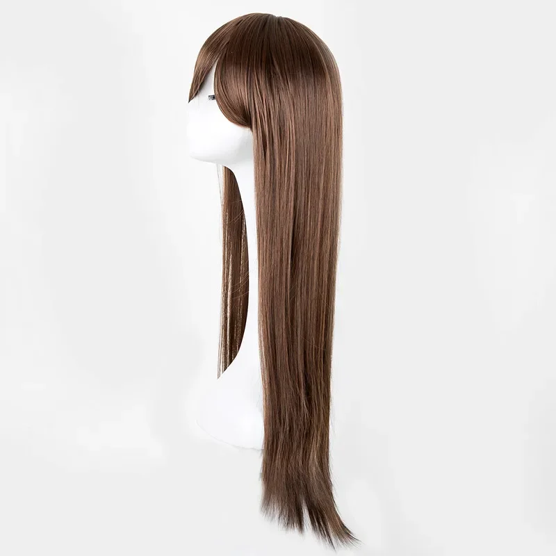 Synthetic Heat Resistant Fiber Long Straight Wig Light Brown Hairpiece Salon Oblique Fringe Women Inclined Bangs Hair