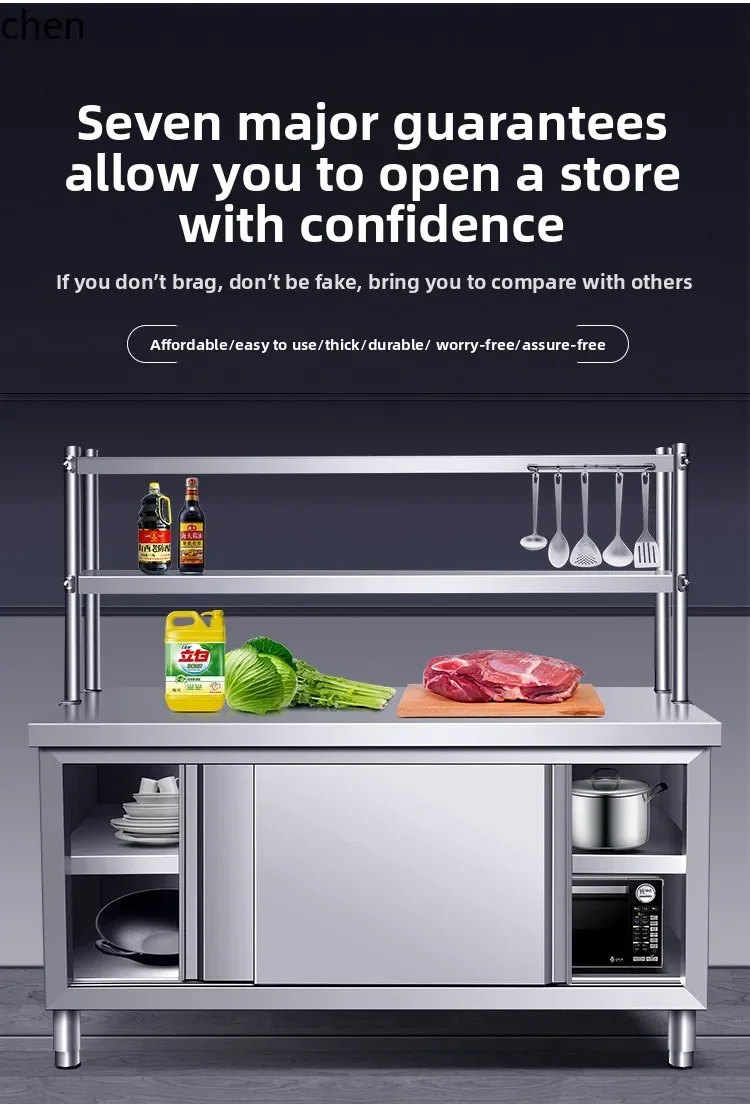 YFY Stainless Steel Workbench Kitchen Countertop Storage Cabinet Cutting Board Organizer