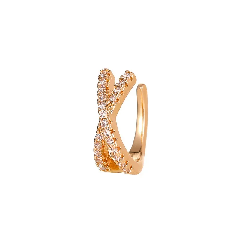 1Pcs Fashion Gold Color Crystal Cross X Clip Earrings for Women Minimalist Metal C-Shaped Fake Piercing Ear Cuff Ear Jewelry