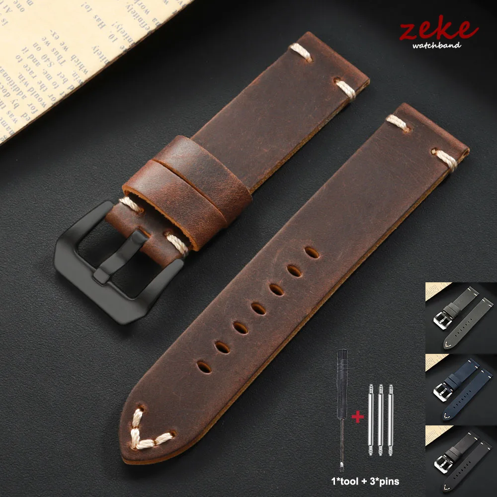 Handmade Stitching Cowhide Watch Strap Vintage Business Watchband 18mm 20mm 22mm 24mm 26mm Soft Leather Strap Men's Bracelet