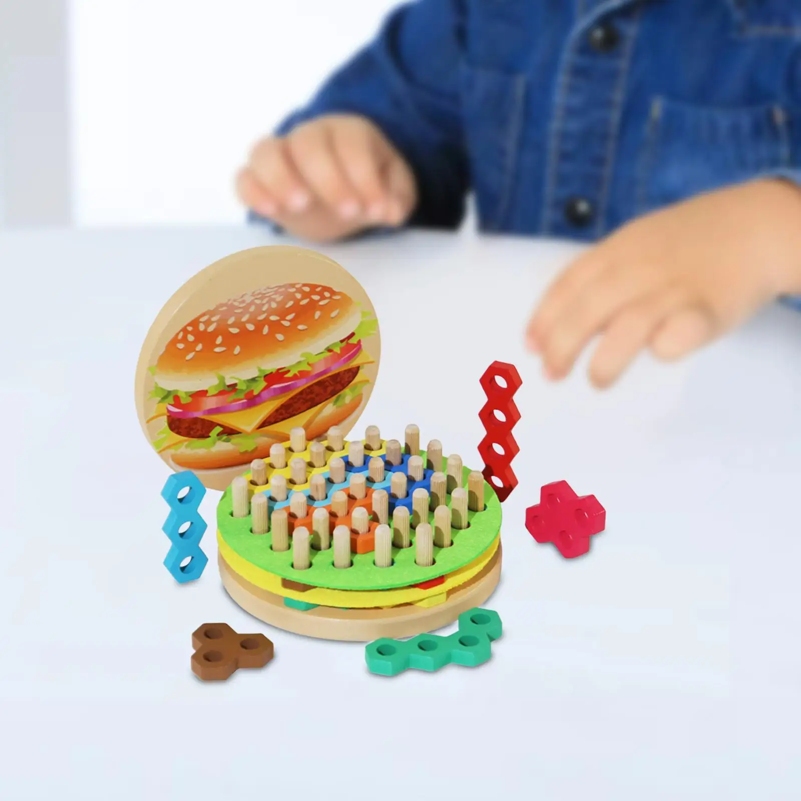 Juguete rompecabezas de madera para niños, juego de apilamiento de hamburguesas para niños de 3, 4 y 5 años