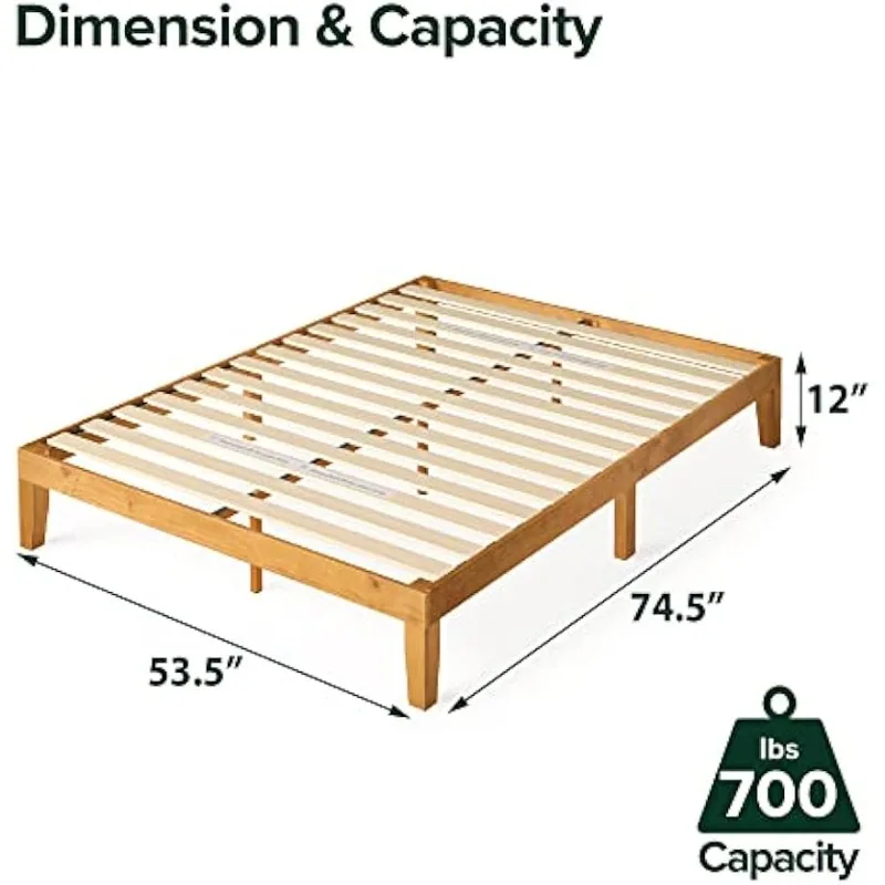 Marco de cama de plataforma de madera Alexia, base de madera maciza, soporte de listón de madera, montaje fácil, No necesita resorte de caja