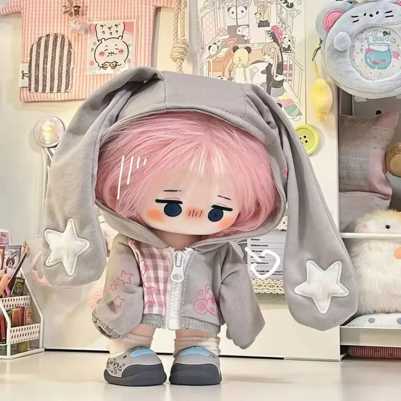 

20cm Cotton Doll Clothes Cute Long Ear Zip Up Hoodie Unstyled Super Adorable Outerwear For Plush Stuffed Toy Dolls