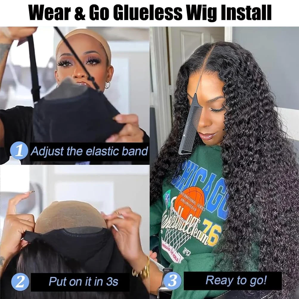 Glueless Wig Human Hair Ready To Wear 6x4 5x5 Lace Closure Black Wig Deep Wave Lace Front Wig Curly HD Lace Frontal Human Hair