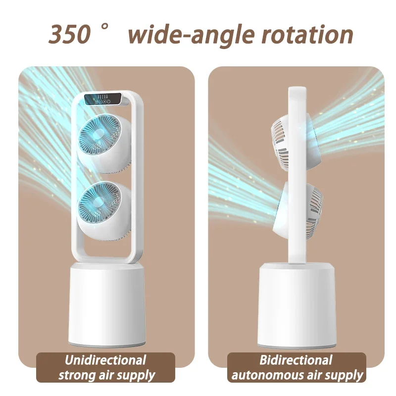 Kipas knalpot kecil, kipas angin ventilasi dua lapis Remote Control rumah kipas senyap vertikal berputar 360 ° ruang tamu kipas pengisian daya nirkabel