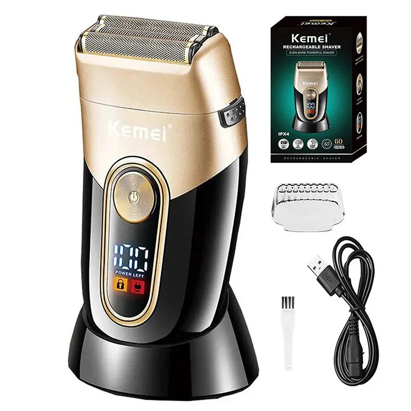 Kemei KM-3209 Afeitadora para hombre con soporte de carga Afeitadora eléctrica recargable Doble red Potente ﻿