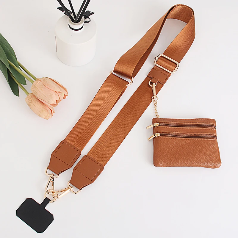 

Mobile Phone Lanyard Phone Strap with Zippered Pouch Crossbody Phone Straps Card Wallet Solid Color Adjustable Long Strap