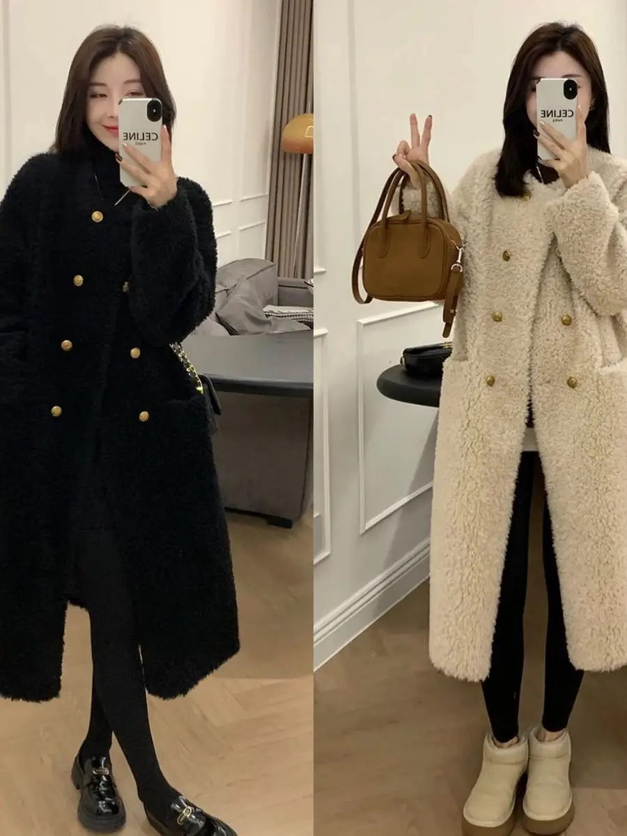 

Lamb Fur Jacket Women's Fashionable Long Coat Autumn Winter New Style Loose Versatile Warm Slimming High Waist Korean Style